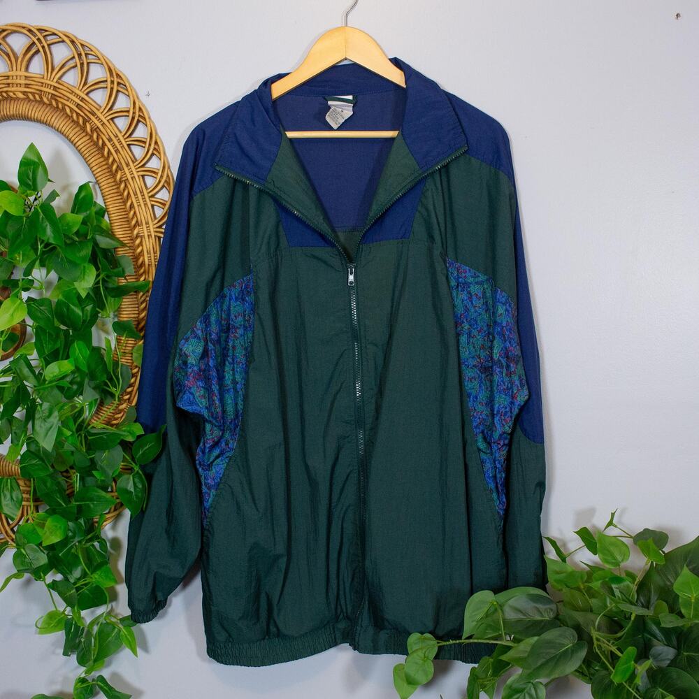 VTG 90s Nylon Windbreaker Colorblock Abstract Floral Print Jacket | Deep Winter